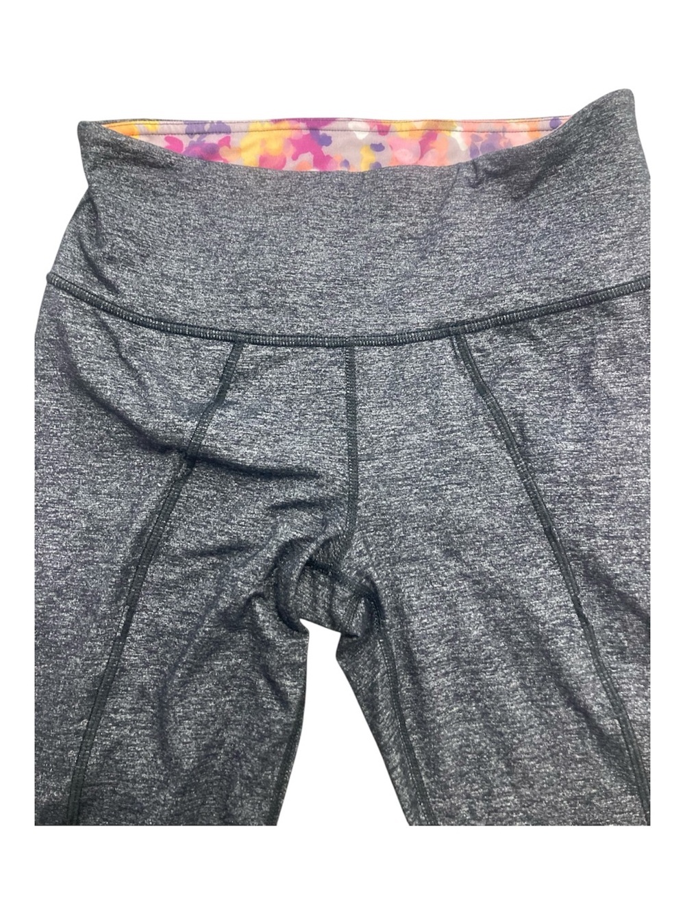 Athleta Dark Gray Leggings with Pink & Purple Floral Side Panels very soft - Picture 6 of 7